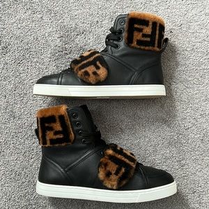 Fendi Hi-Top Sneakers FF Sherling & Leather